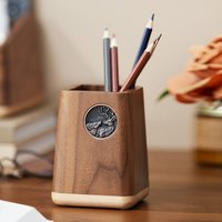 Black Walnut Solid Wood Pen Holder | Nordic Office Desk Organizer | Wooden Pen Stand with Storage Compartment for Stationery