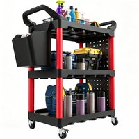 Homcom 3-stöckiger Werkstattwagen, Werkzeugwagen mit Lochblechplatten, Seitengriff, Haken, Eimer, für Mechaniker-Garage, Zuhause, Schwarz und Rot