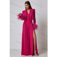 Luxury Feather Women Suit Pants Set 3 Piece Blazer+Vest+Split Trousers Formal Office Lady Jacket Customized Wedding Prom Coat