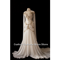 Customized Elegant White Gold Beaded Embellished Wedding Dress High Neck Trailing Halter V-Neck Corset Corset Fishtail Floor