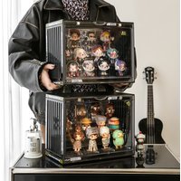 Container Showcase Dustproof Storage Box Bubble Mart Handheld Display Shelf Toy Popmart Display Cabinet With Lights Scene Box