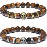 AliExpress Noter Vintage Skull Bracelet For Men Grade A 8mm Natural Tiger Eyes Stone Braclet Hiphop Rock Outdoor Sports Cycling Accessories Joias