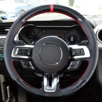 Custom Fit For Ford Mustang 2015 2016 2017 2018 2019 2020 2021 Black Leather Carbon Fiber Interior DIY Steering Wheel Cover