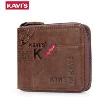 KAVIS Herren-Geldbörse aus echtem Leder, Vintage-Business-Mini-Kurzgeldbörse, Rfid-blockierender Kartenhalter für Damen mit Haspe-Münzfach