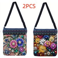 1PC Canvas Flower Diamond Painting Crossbody Bag, compact & portable, proper capacity for daily commute.