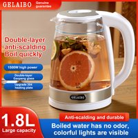 GELAIBO electric kettle, LED light, large-capacity 1.8-liter glass kettle, double-layer anti-scalding, quick-boiling water, one