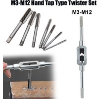 8PC M3-M12 Straight Handle Tap Drill Holder Set Hand Operated Adjustable Tapping Ratchet Wrench Tool Thread Construction