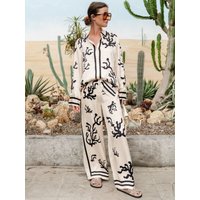 Women Casual Loose Two Piece Pants Sets 2024 New Autumn Satin Printing Long Sleeve Shirts Women Sets Fashion Women Outfits