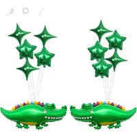 12pcs 40 inch Alligator Happy Green Crocodile Balloon Set Mylar Balloons for Alligator Theme Birthday Party Decoration Balloons