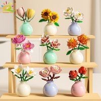 HUIQIBAO MOC Flower with Vase Model Building Block DIY Eternal Bouquet Home Desk Desk Plant Decor Brick Girl Gift Children Toy