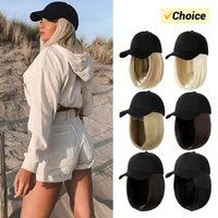 Baseball Cap With Wigs 12 Inch Short Straight Bob Adjustable Hat Wgs Glueless synthetic Wig Cap With Extensions
