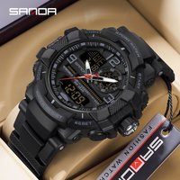 SANDA Military Outdoor Sport Men's Electronic Watch Waterproof LED Analog Digital Double Display Quartz Chronograph Wristwatch