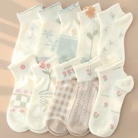 5 Pairs 1 Lot Women Socks Pack Student Girls Lolita Skate Calcetines Mujer Set Thin Cute Kawaii Summer Short Low Tube Ankle Sock