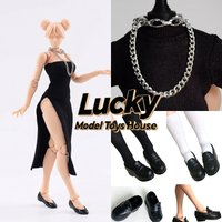 1/12 Mobile Suit Girl High Slit Cheongsam Dress Mini Necklace Flat Bottom Loafer Shoes Toys Accessory For 6" Romankey Body