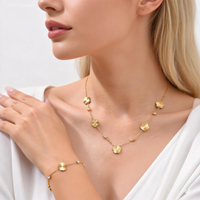 Double Sided Five Leaf Petals Flower Necklace Stainless Steel Zircon Charm Necklace Bracelet for Women Luxury Jewelry Set