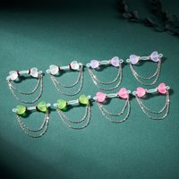 2 Exquisite Frosted Heart Double-Sided Chain Fake Nipple Rings, Dopamine Color Series Fashionable And Cute Nipple Clips