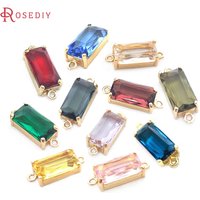 6PCS 8x16MM High Quality Champagne Gold Color Brass and Glass 2 Holes Rectangle Connect Charms Pendants Jewelry Diy Accessories