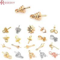 High Quality 18K Gold Color Brass Half Hole Pearl Beads Connect Charms Beads Caps Diy Jewelry Making Accessories for Women