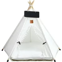 Pet Teepee Tent for Cats and Dogs Portable Removable Washable Dog House Indoor Puppies House with Cushion and Blackboard Cat Bed
