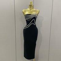 Sexy Strapless Diamond Lines Bodycon Bandage Long Dress 2025 Women Celebrity Red Carpet Elegant Evening Birthday Party Dresses