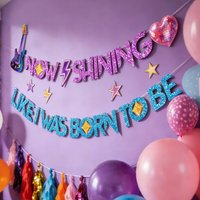 1Set "Now Shining Like I Was Born To Be" Paper Banner, for Neon Themed Birthday, Music Party, Birthday Party Supplies