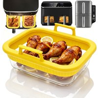 Air Fryer Glass Baking Dish for AF500EU/SL400EUCP/SL400EU Heat Resistant Air Fryer Glass Liners Silicone Handle for Home Baking