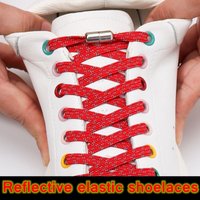 1Piar Reflective No Tie Shoe laces Elastic Laces Sneakers Shoelaces without ties Kids Adult Quick Flat Shoelace for Shoes