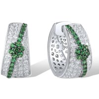 Exquisite Silver Color White Green CZ Hoops Earrings Woman Geometric Circle Party Daily Wear