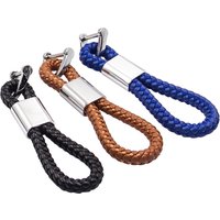 High Quaility Hand Woven Leather Car KeyChain Horseshoe Buckle Keyring Retro Auto Car Key Rings Holder ForBMW Audi Benz Mazda