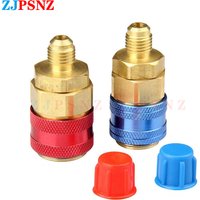 Car Quick Coupler Connector Freon R134A H/L Brass Adapters Air Conditioning Refrigerant Adjustable AC Manifold Gauge Blue Red