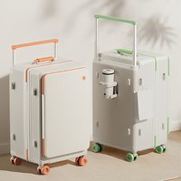 Side-opening Travel Suitcase on Wheels Large Capacity Deep Storage Carrier 28-inch with Cup Holder Business Middle Size Luggage