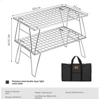 CAMPINGMOON T-235A-2T Double-Layer Heavy-Duty Camping BBQ Storage Table Silver Stainless Steel Outdoor Folding Table for BBQ