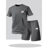 Sports Style Men's Summer Breathable Sportswear Short Sleeved T-shirt+shorts, Lightweight and Comfortable Casual 2-piece Set