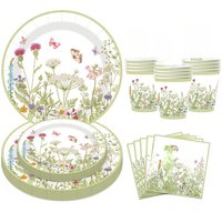 240pcs Spring Flowers Fresh Disposable Paper Tableware Wildflower Plate Birthday Party Decoration Party Supplies Party