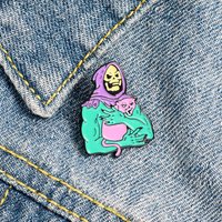 Terrifying Halloween Skeleton Ghosts Enamel Pin The demon cat wearing a purple headscarf Brooches Lapel Badges Jewelry Gifts