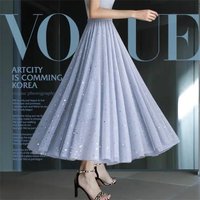 Sequins Mesh Skirt Elasticity High Waist Skirt Women's Spring Summer AFairy Skirt Mid-Length 2022 New Long Skirt A-line Skirt