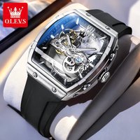 OLEVS 6779 Men's Watches Skeleton Fully Transparent Automatic Mechanical Watches for Man Fashion Luxury Silicone Strap Man Watch