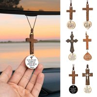With Pendant Car Rearview Mirror Hanging Lightweight Keychain Ornament Bible Verse Charm Wood Cross Pendant