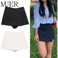 MUJER 2025 Asymmetric Skort For Women Black High Waist Mini Skirt Shorts Women Casual Bermuda Shorts Woman Summer Skirt Shorts