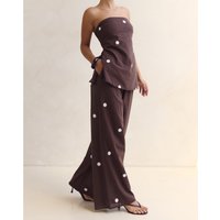 Elegant Women's Sleeveless Strapless 2-Piece Outfit with Dot Print Tube Top And Wide Leg Pants Casual Ensemble