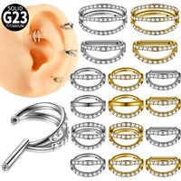 1PC G23 Titanium D Shaped Septum Clicker Half Ring Clear Zircon Septum Ring Double/Triple Helix Ear Tragus Piercing Jewelry 16G