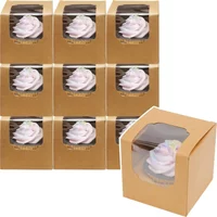 10/20/30pcs KhakiSingle Cupcake Boxes Paper with Insert and Clear Window,Fold Individual Cupcake Containers for Muffins Party