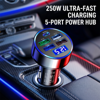 5in1 Car Charger Adapter with LED Voltage Display, Fast Charging Multi-Port Power Hub, PD Type-C & 4 USB Auto Accessories
