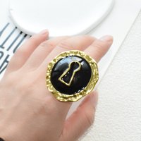 New Arrival Metal Alloy Black Enameled Key Lock Open Ring For Women Fashion Jewelry Accessories