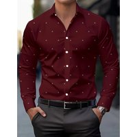 Men's Fashion Polka Dot Digital Print Shirts, Casual Breathable Lapel Button Long Sleeve Shirt Men's Clothing Men's Formal shirt