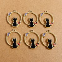 10pcs 22x28mm Cartoon Animal Cat Charms Enamel Moon Charms Pendants for Jewelry Making Women Cute Drop Earrings Necklaces Gifts
