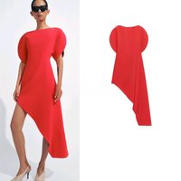 Summer New Women's Music Festival Short Dress Bubble Sleeve One Shoulder Asymmetrical Hem Midi Dress Casual Slim Fit round Neck