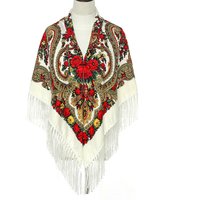 Écharpe carrée pour femme 51*51 pouces, châle rétro à franges, foulards en coton imprimé, hijab, écharpes russes ukrainiennes brodées, cape, bandana