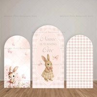Mehofond Arch Backdrop Customized Name Pink Tender Rabbit Cute Kid Bride Baby Birthday Party Decor Studio Photography Background