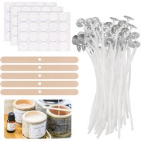 Candle Making Kit: 20pcs Ply Wicks,60pcs Candle Wick Stickers & 5 Wooden Candle Wick Holders for Soy And Beeswax Candles